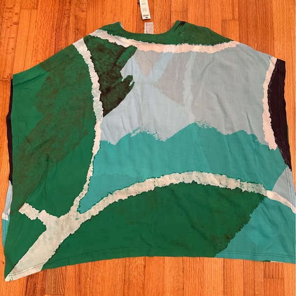 Chico's  Kaftan Poncho Size S/M Small Medium Pullover Tie Dye Green V neck BOHO# - Picture 3 of 8